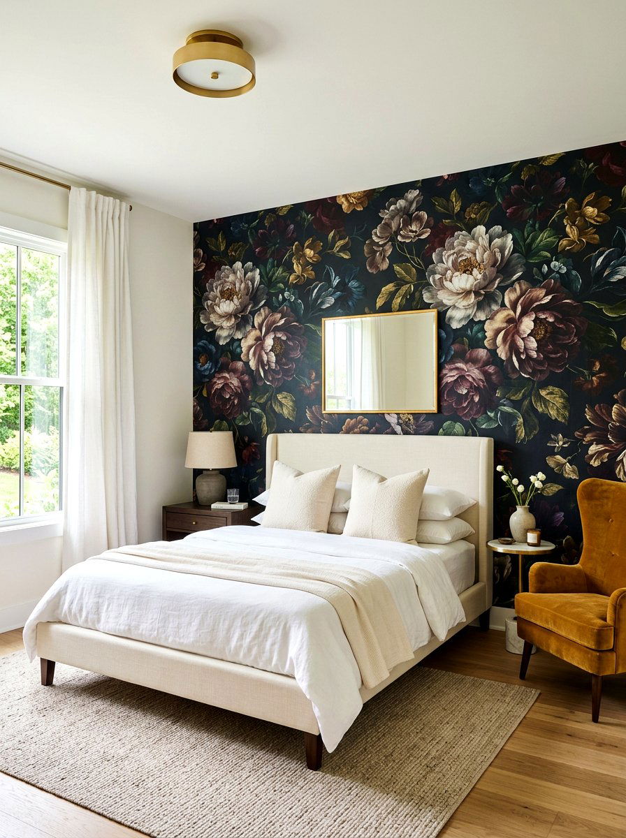 Large Scale Floral Wallpaper - 30 bedroom wallpaper accent ideas