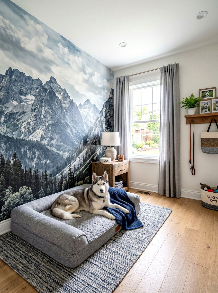 Large Scale Mountain Mural Wallpaper - 30 pet room wallpaper ideas