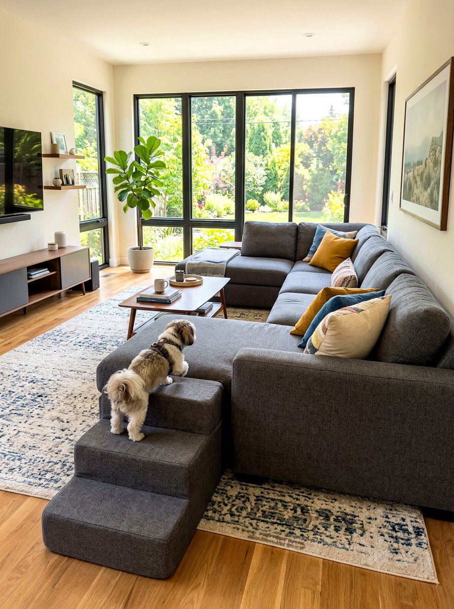 Large Sectional Pet Stairs - 30 pet friendly sofa styling ideas