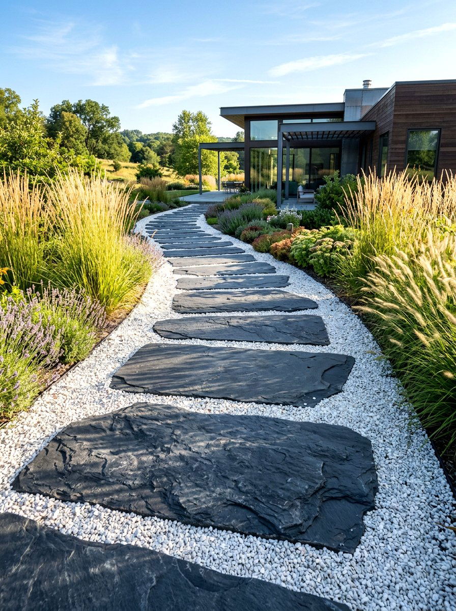Large Slate Slabs - 30 backyard walkway ideas