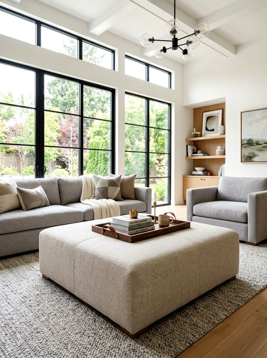 Large Square Fabric Ottoman - 30 oversized ottoman living room ideas