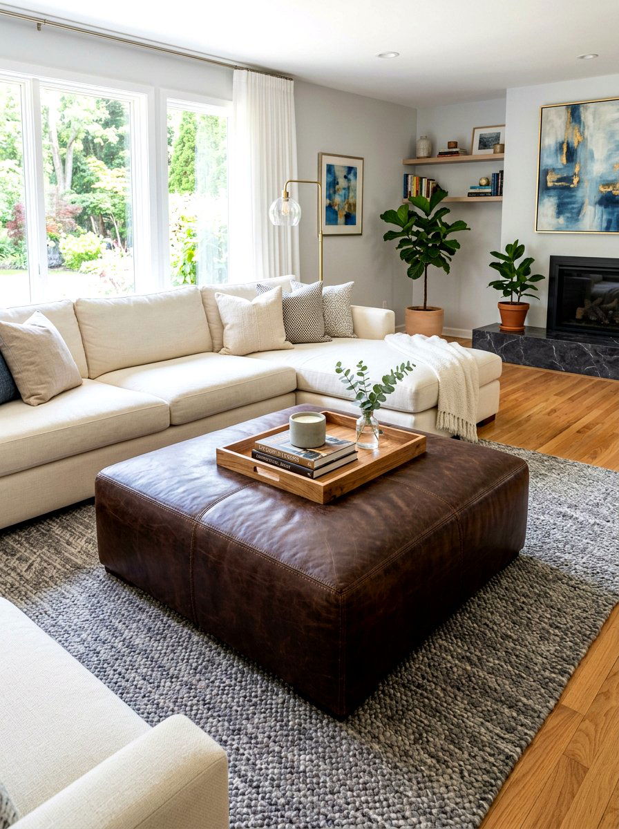Large Square Leather Ottoman - 30 living room ottoman styling ideas