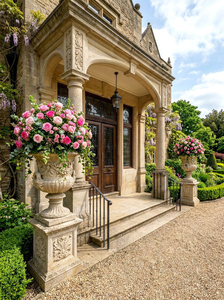 Large Stone Porch Urn - 30 porch rose planter ideas