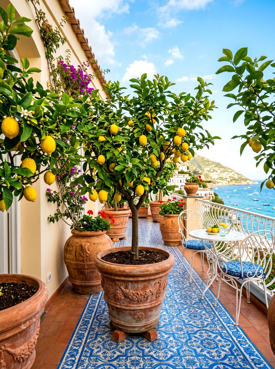 Large Terracotta Pots With Citrus - 30 balcony privacy planter ideas