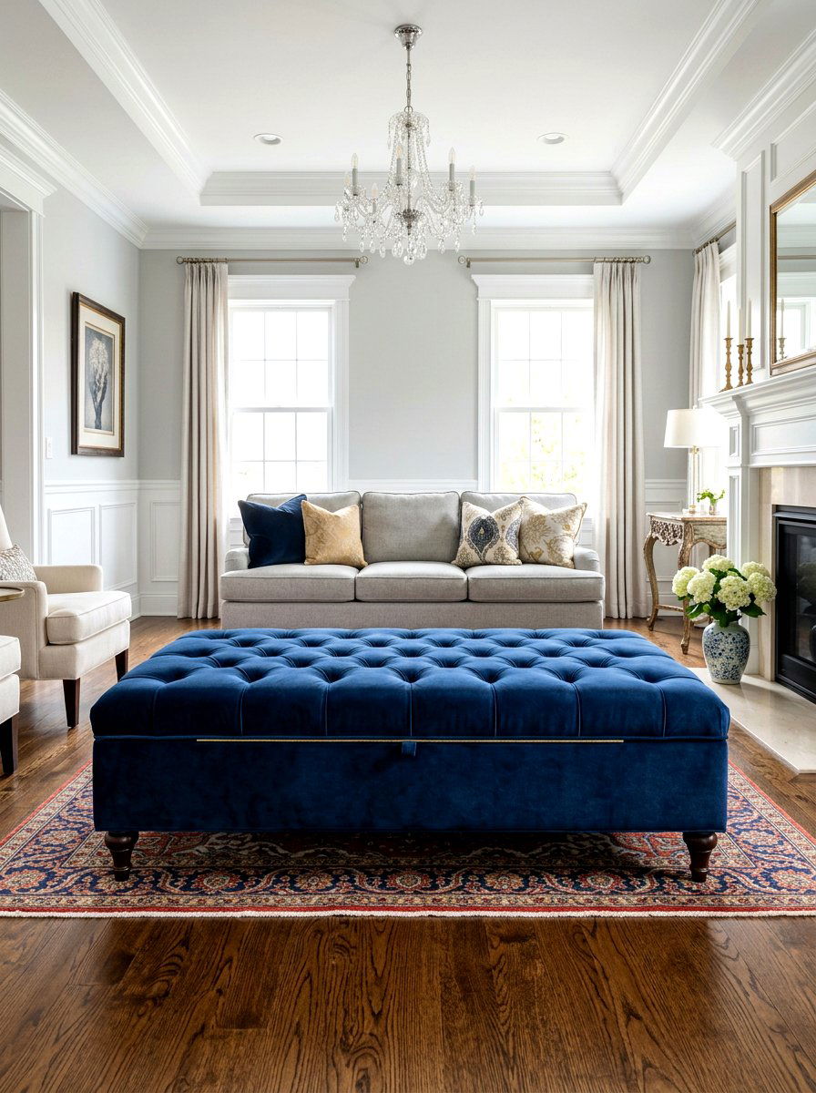 Large Tufted Storage Ottoman - 30 hidden ottoman storage ideas