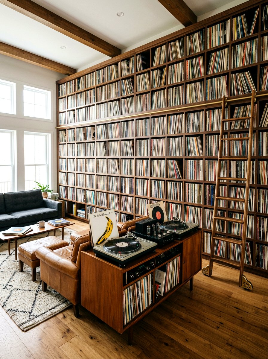 Large Vinyl Collection Wall - 30 record player corner ideas