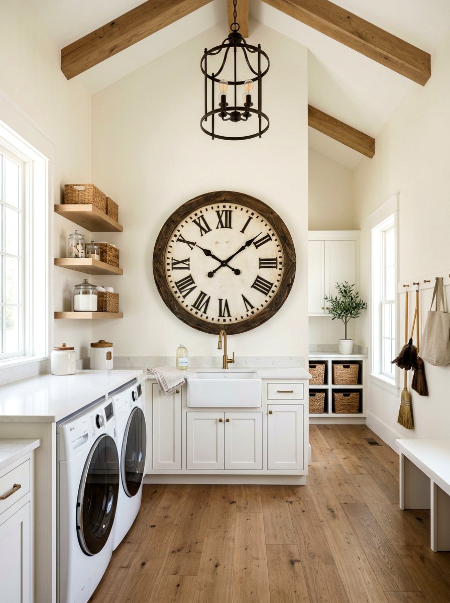 Large Wall Clock - 30 laundry room wall decor ideas