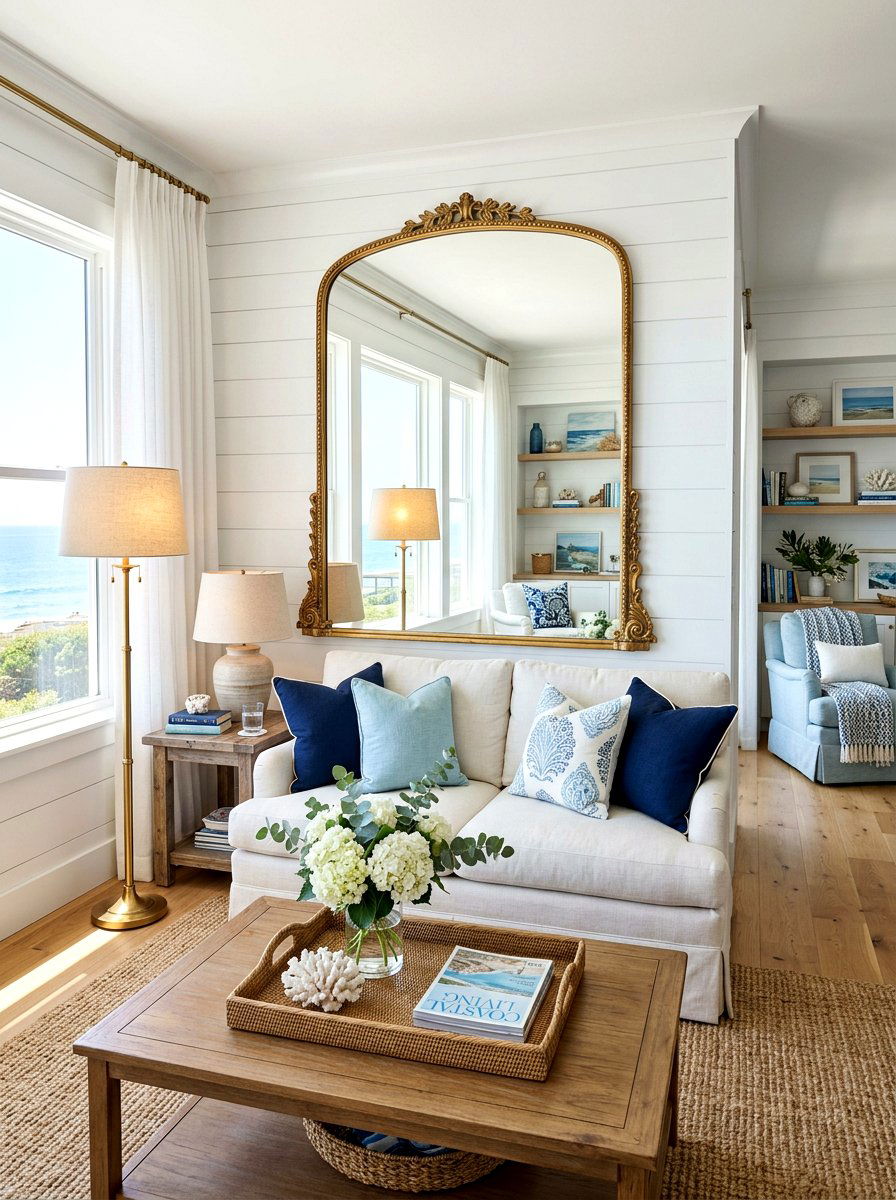 Large Wall Mirror - 30 no overhead light living room ideas