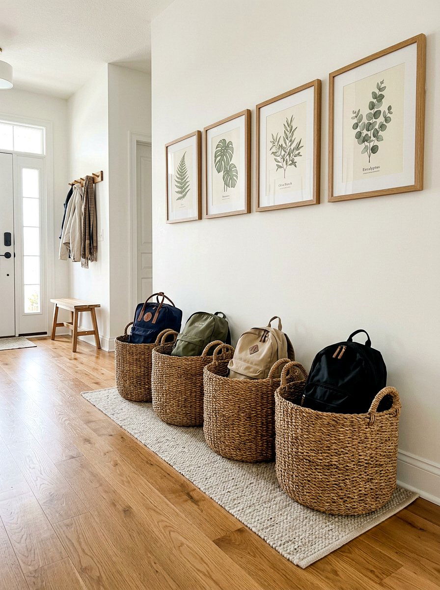 Large Wicker Baskets - 30 backpack drop zone ideas