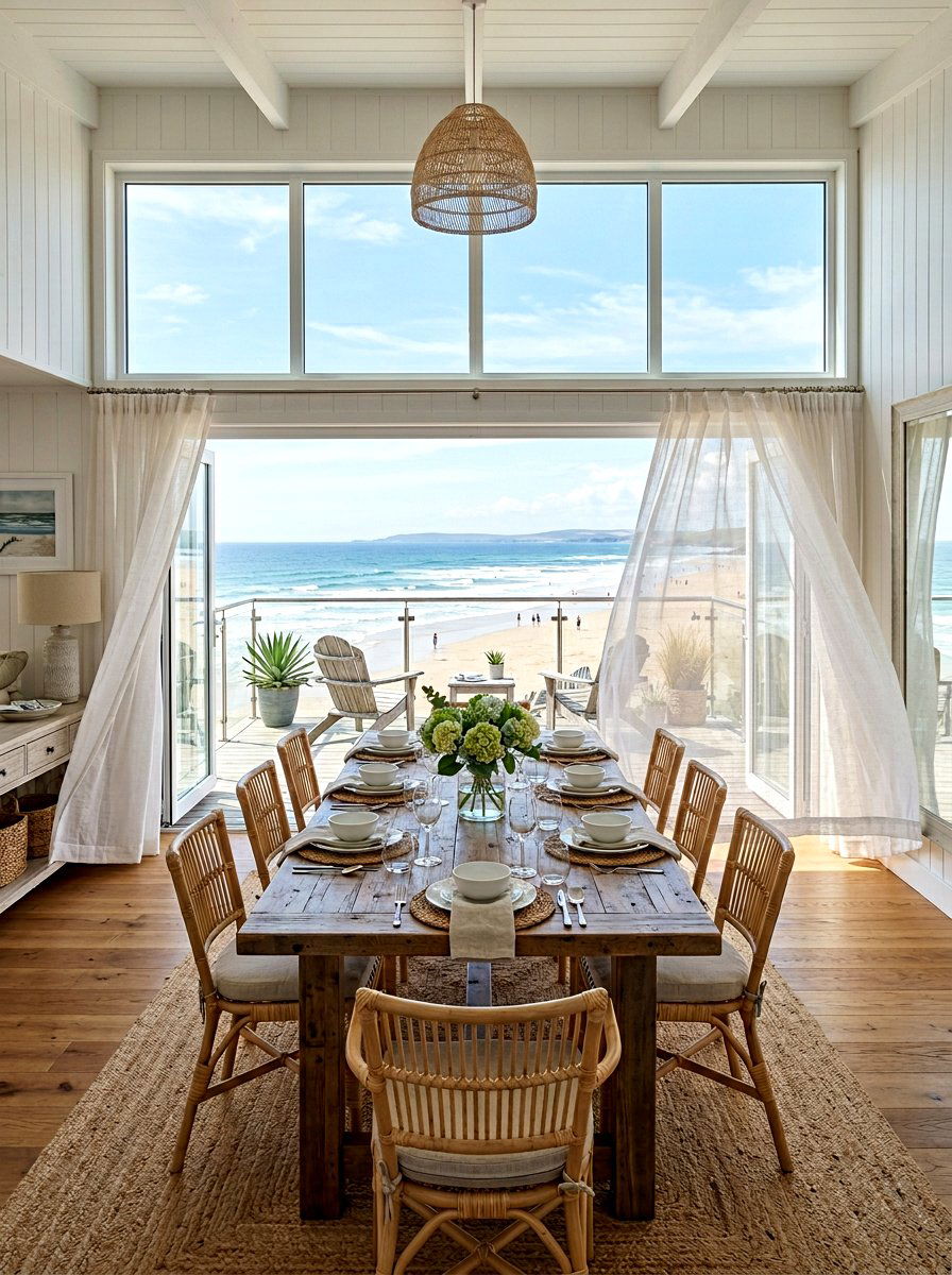 Large Window Coastal Dining - 30 coastal dining room ideas