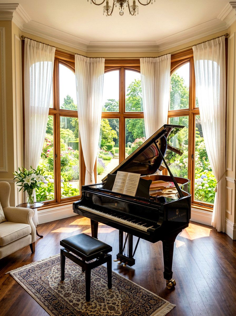 Large Window Grand Piano - 30 piano corner ideas