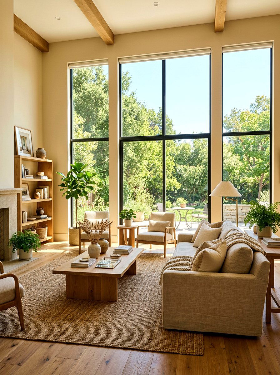 Large Window Lighting - 30 toasted beige living room ideas