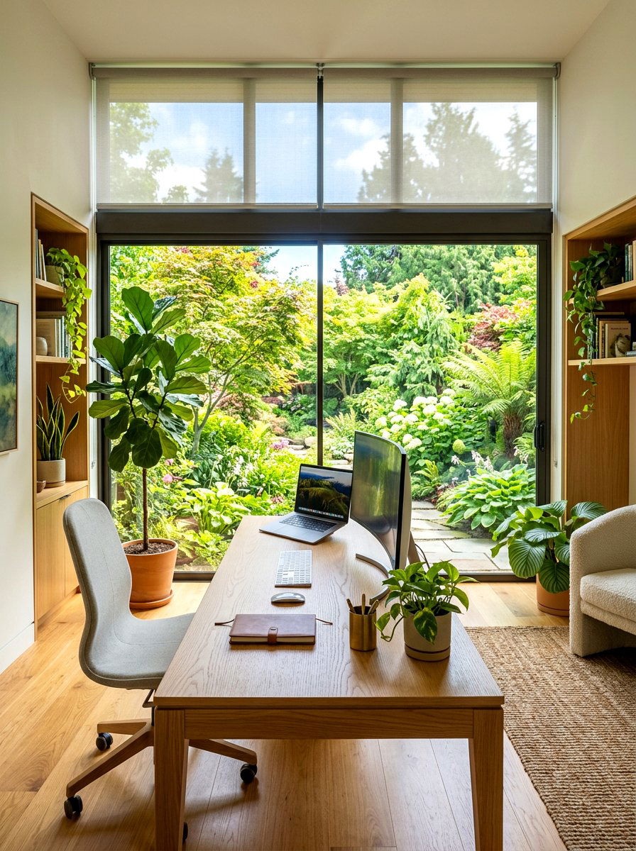 Large Window Nature View Office - 30 luxury home office ideas