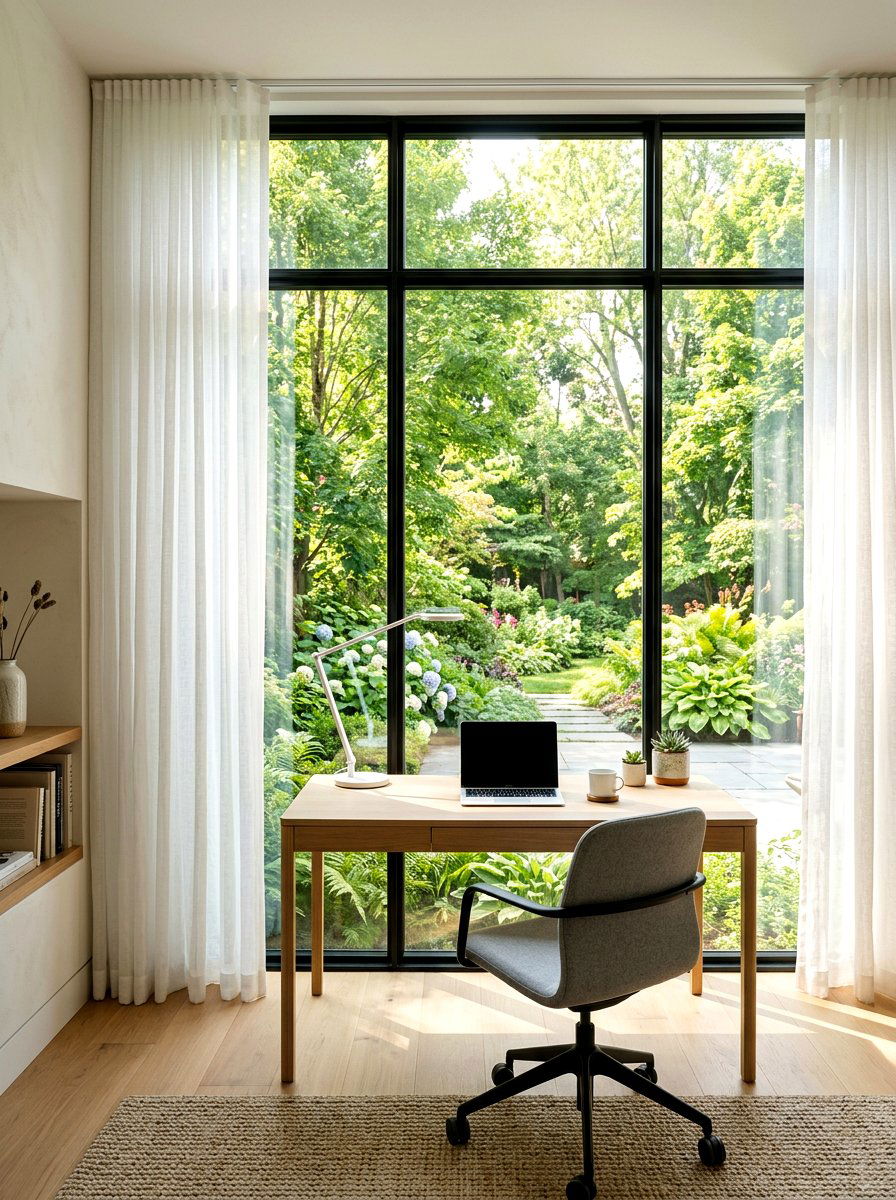 Large Window Setup - 30 calming home office ideas