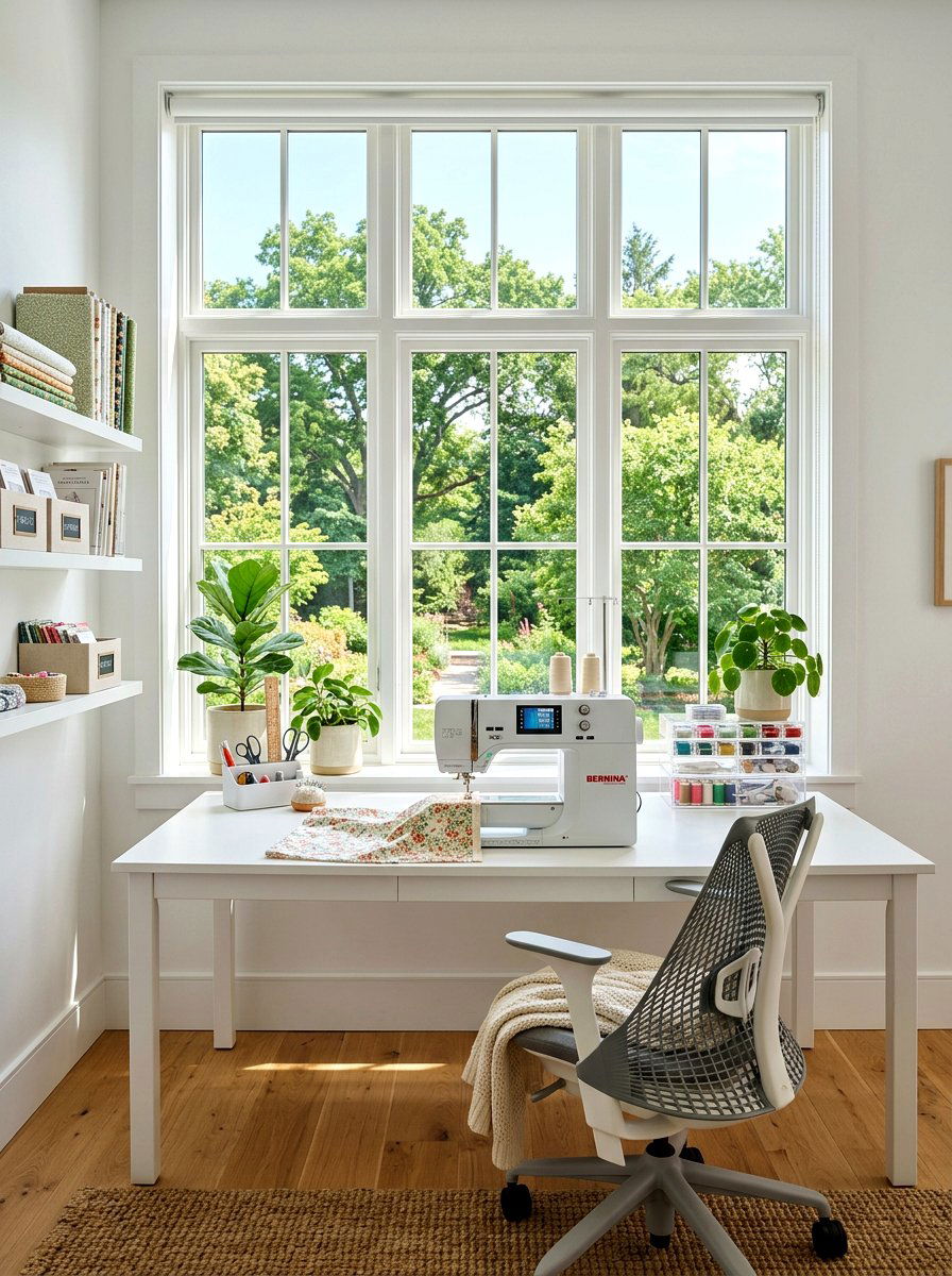Large Window Sewing Desk - 30 quilting room ideas