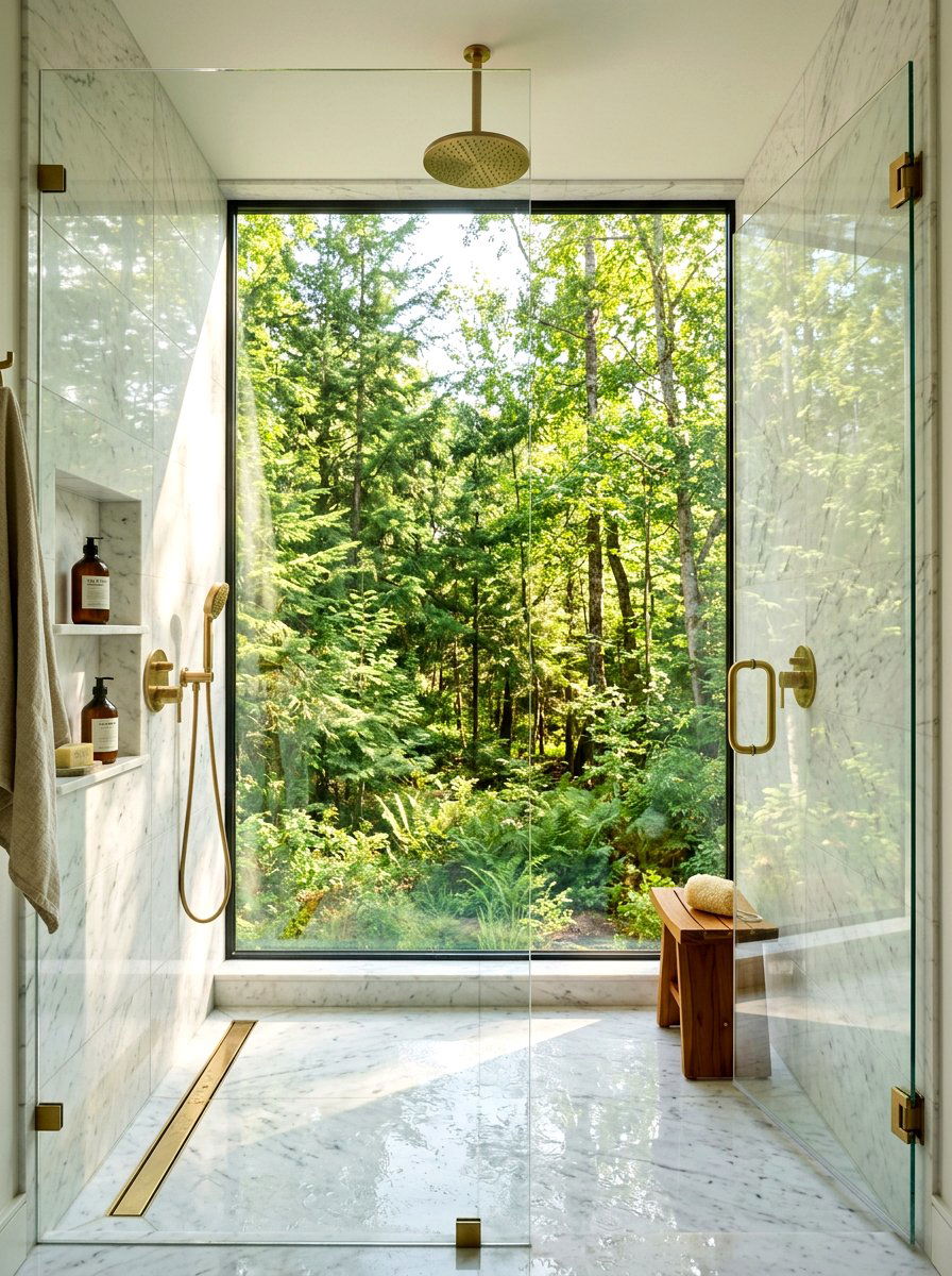 Large Window Shower View - 30 spa shower ideas
