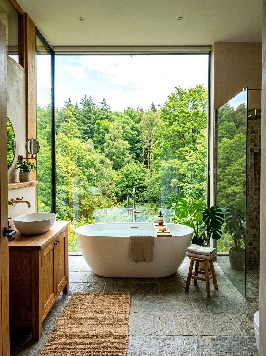 Large Window View - 30 cabin bathroom ideas