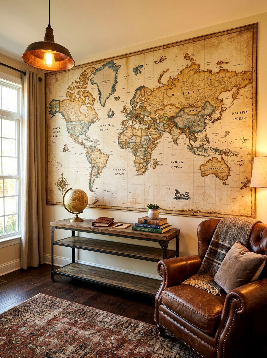 Large World Map - 30 entryway wall decor ideas
