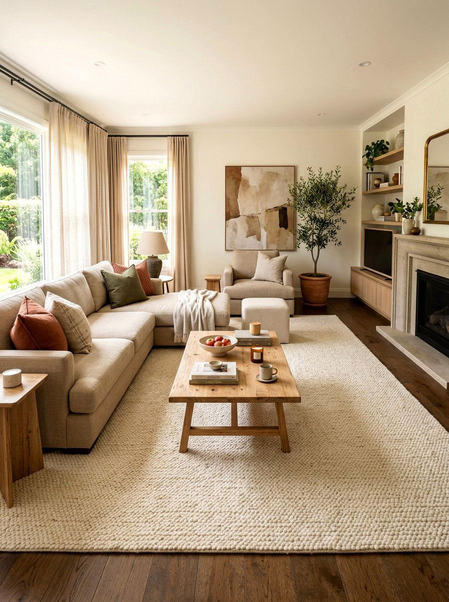 Large area rug living room - 30 hotel chic living room ideas