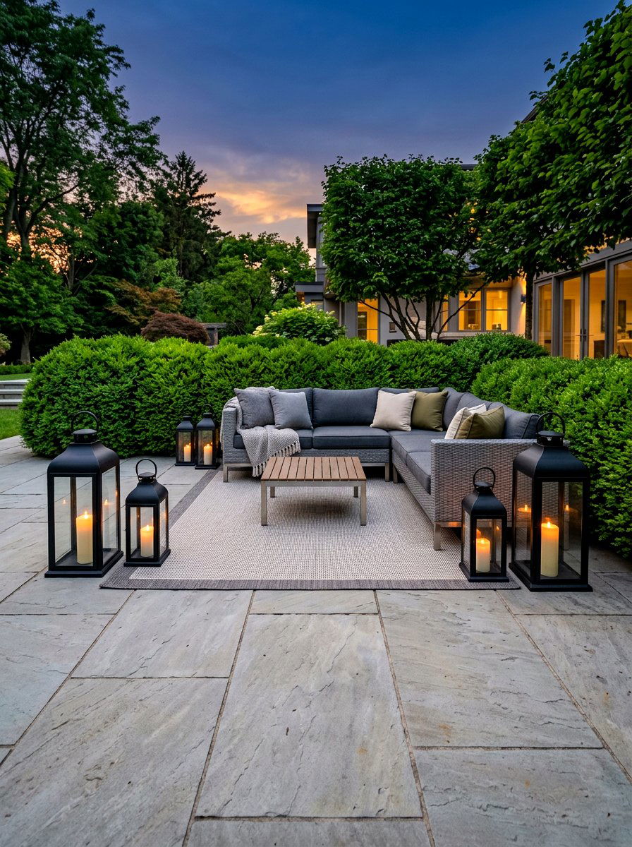 Large black metal lantern patio floor - 30 candle lantern patio styling ideas