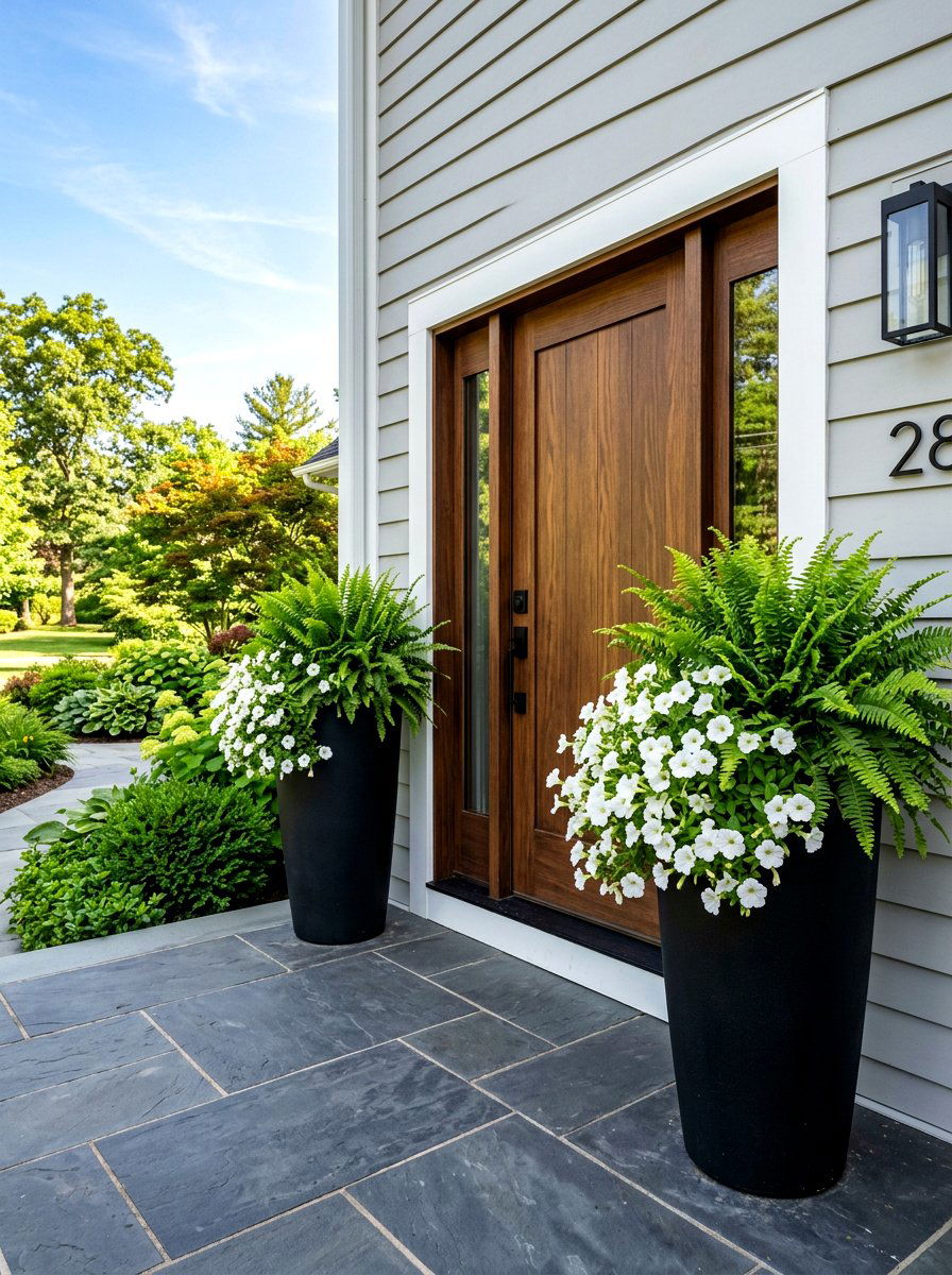 Large black planters front door - 30 front porch planter ideas