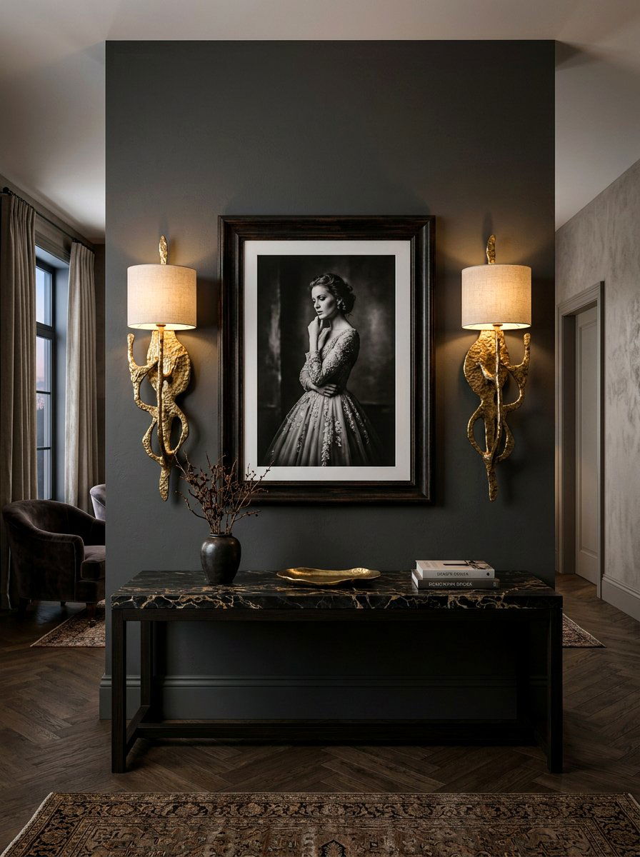 Large brass wall sconce - 30 dramatic foyer decor ideas