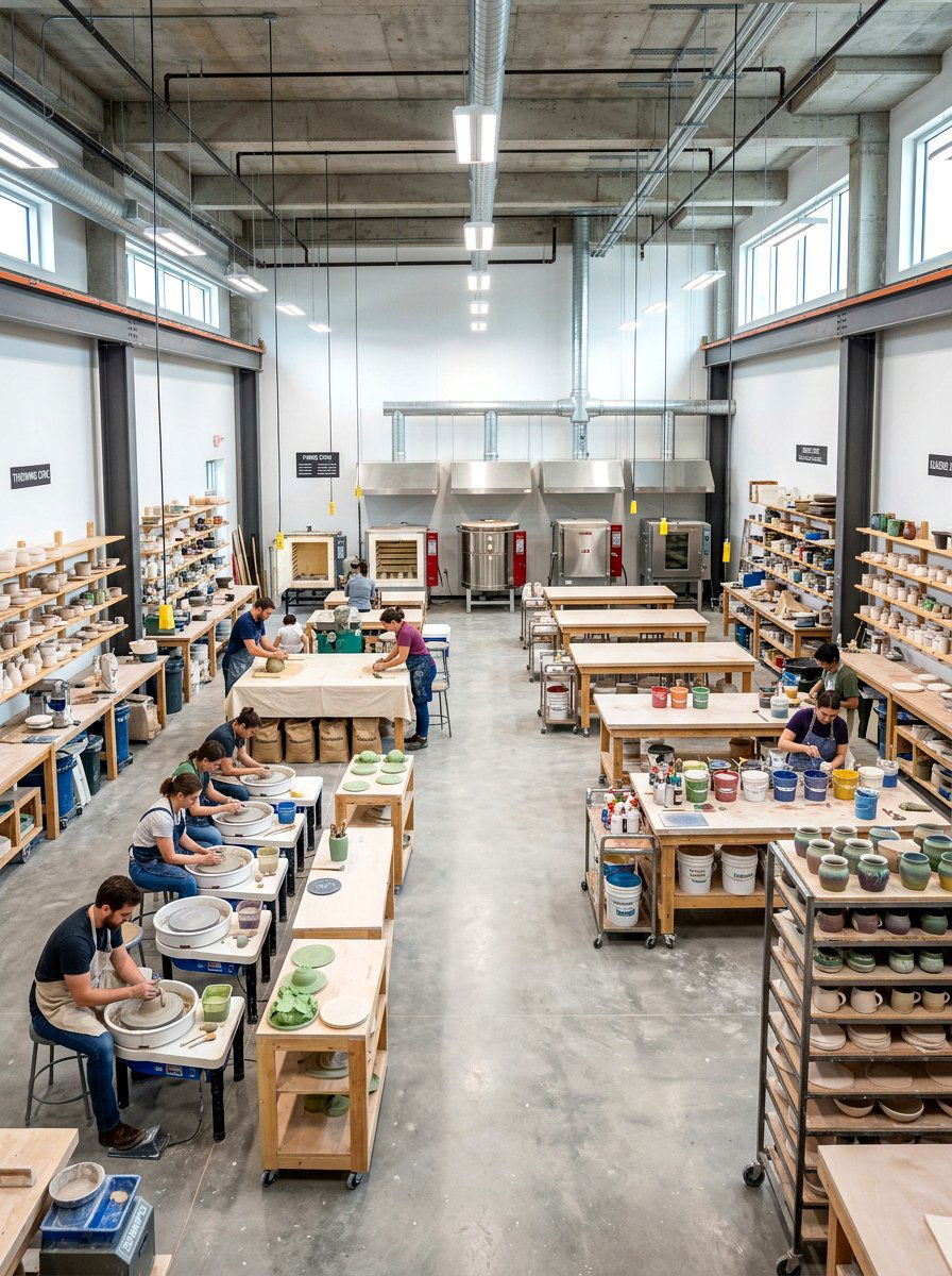 Large ceramic studio layout - 30 pottery room ideas