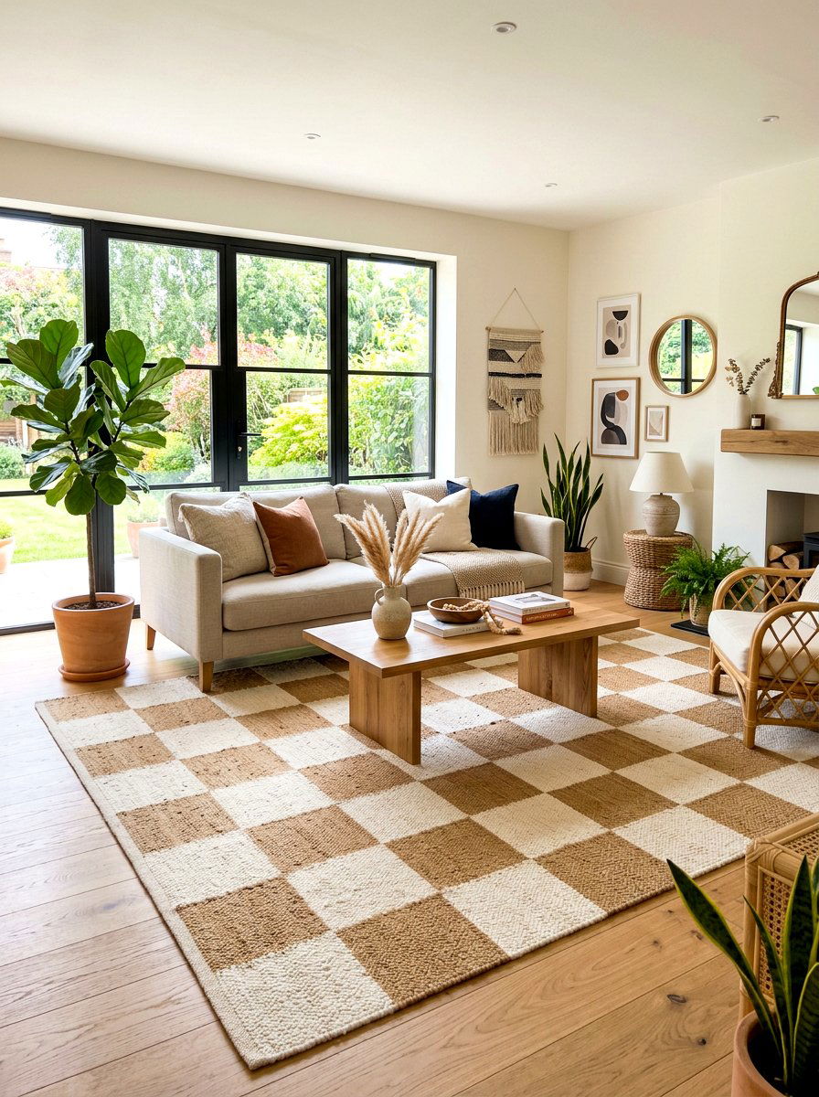Large checkered living room rug - 30 checkerboard decor ideas
