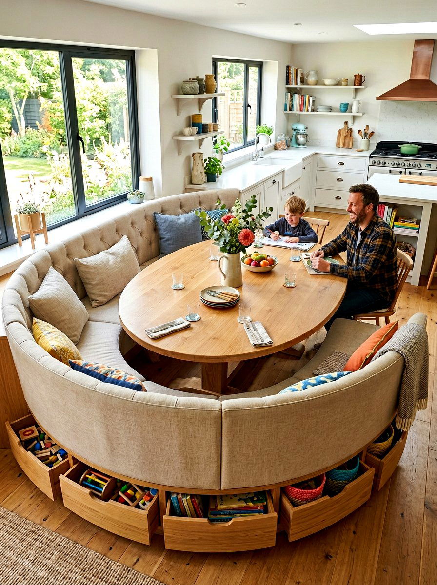 Large family curved banquette - 30 curved banquette ideas