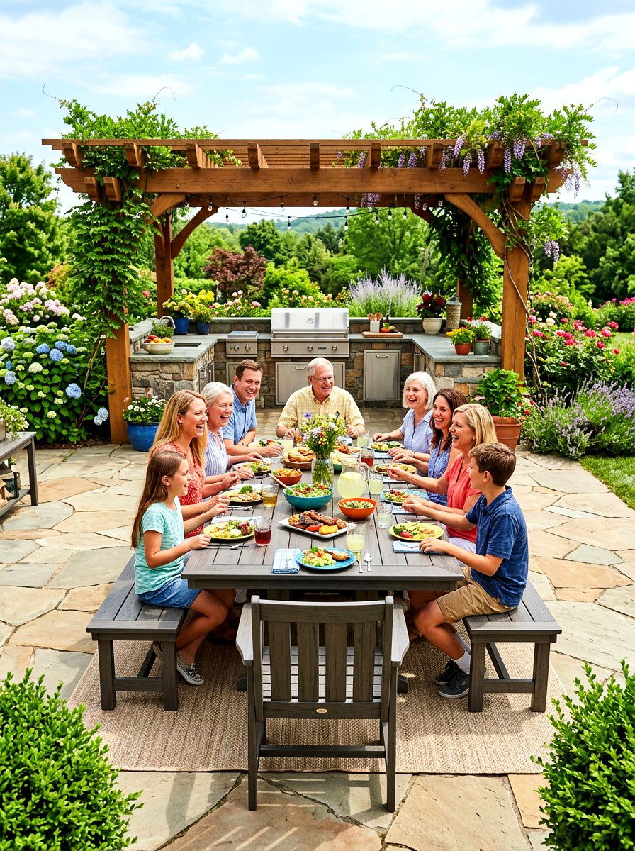 Large family outdoor table - 30 outdoor dining furniture ideas