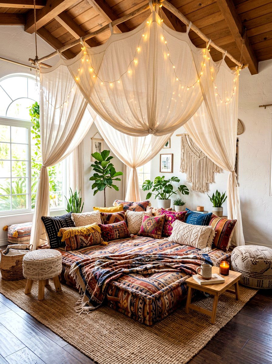 Large floor mattress - 30 boho patio cushion ideas