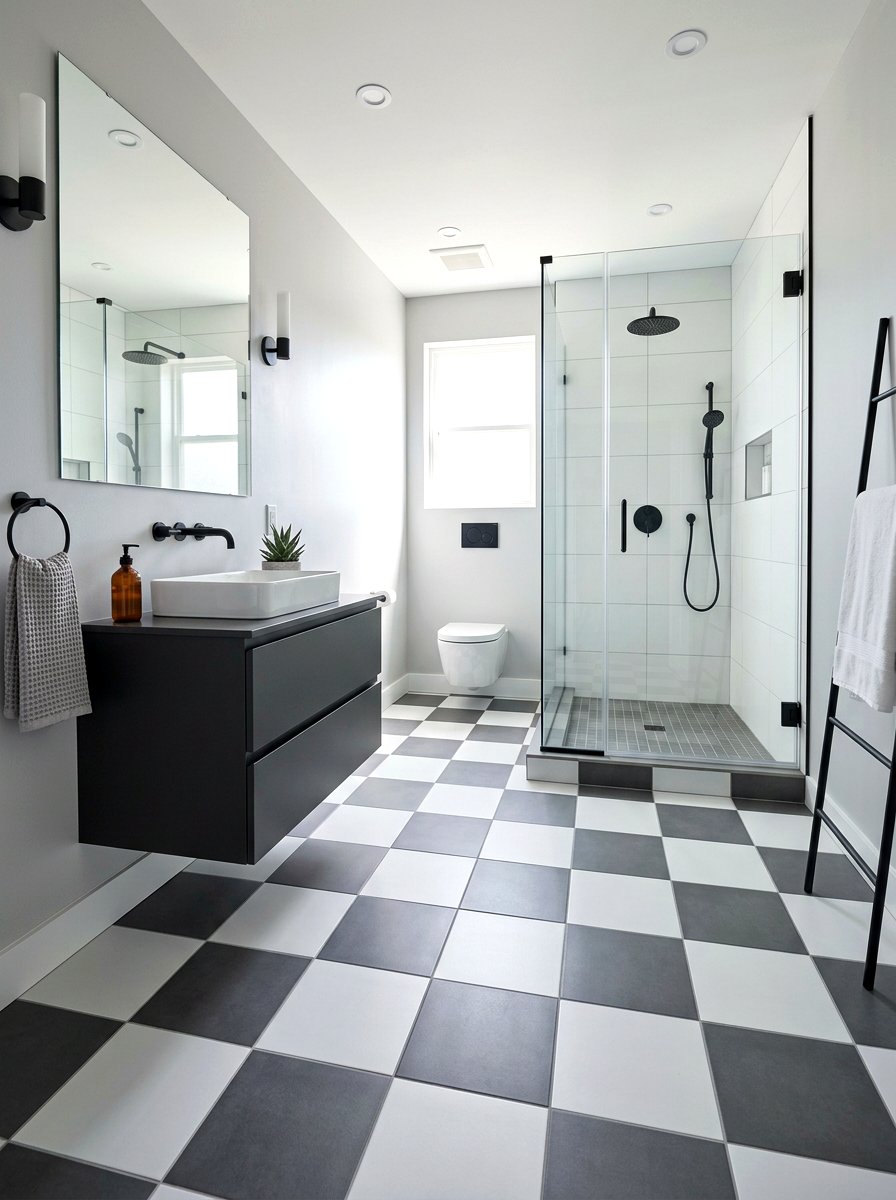 Large format checkered bathroom tile - 30 checkerboard bath floor ideas