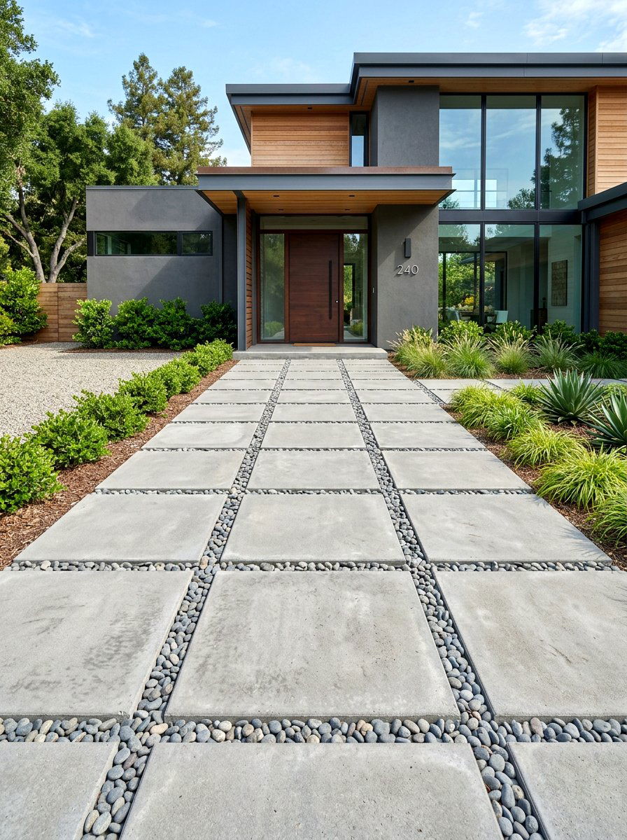 Large format concrete pavers - 30 warm minimalist garden ideas