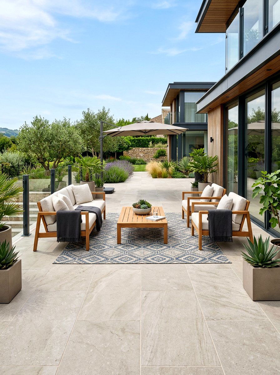 Large format limestone slabs - 30 limestone backyard patio ideas