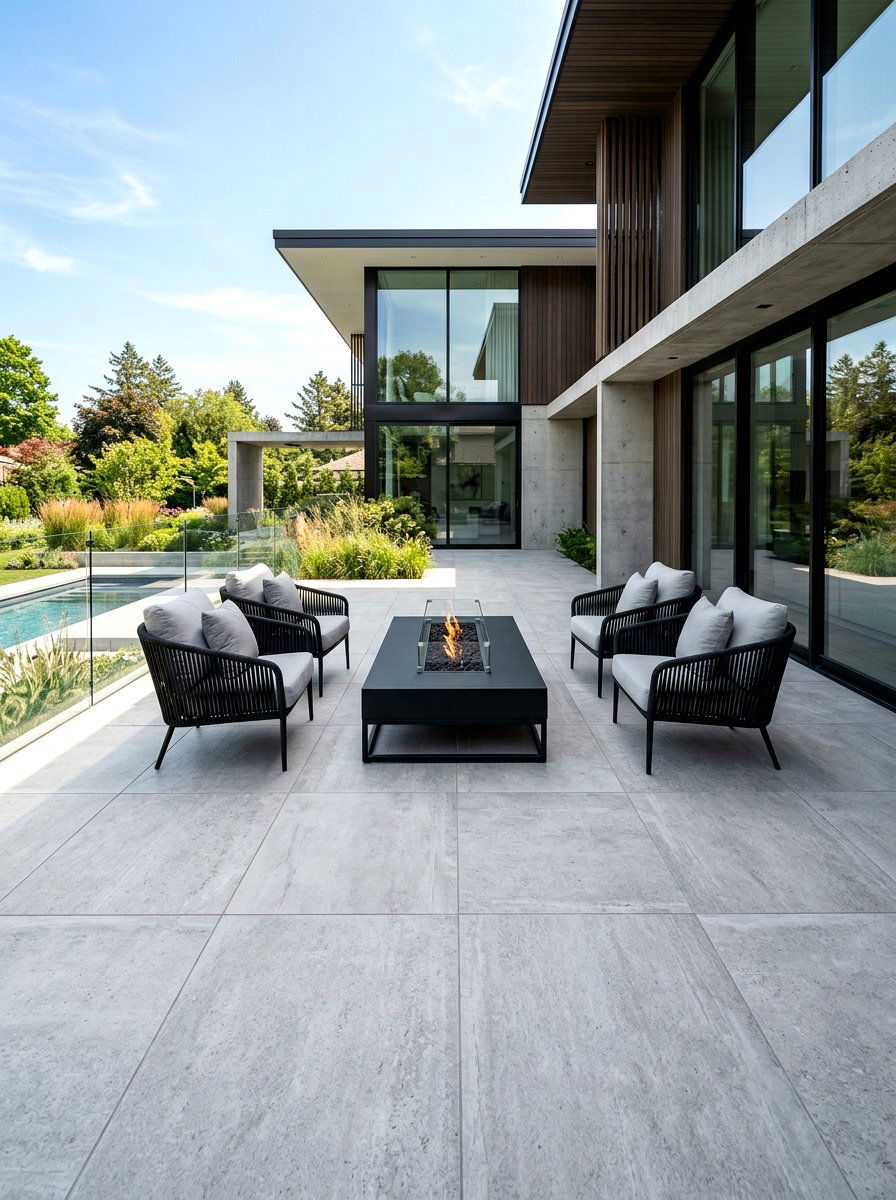 Large format porcelain pavers - 30 warm minimalist patio ideas