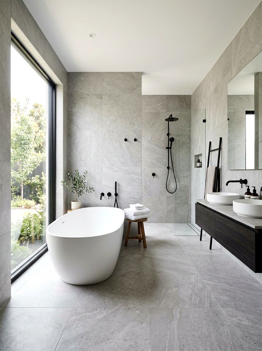 Large format stone tile - 30 stone inspired bathroom ideas