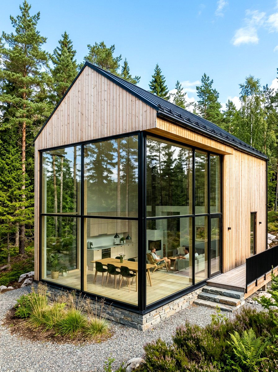 Large glass windows Scandinavian house - 30 Scandinavian house exterior ideas