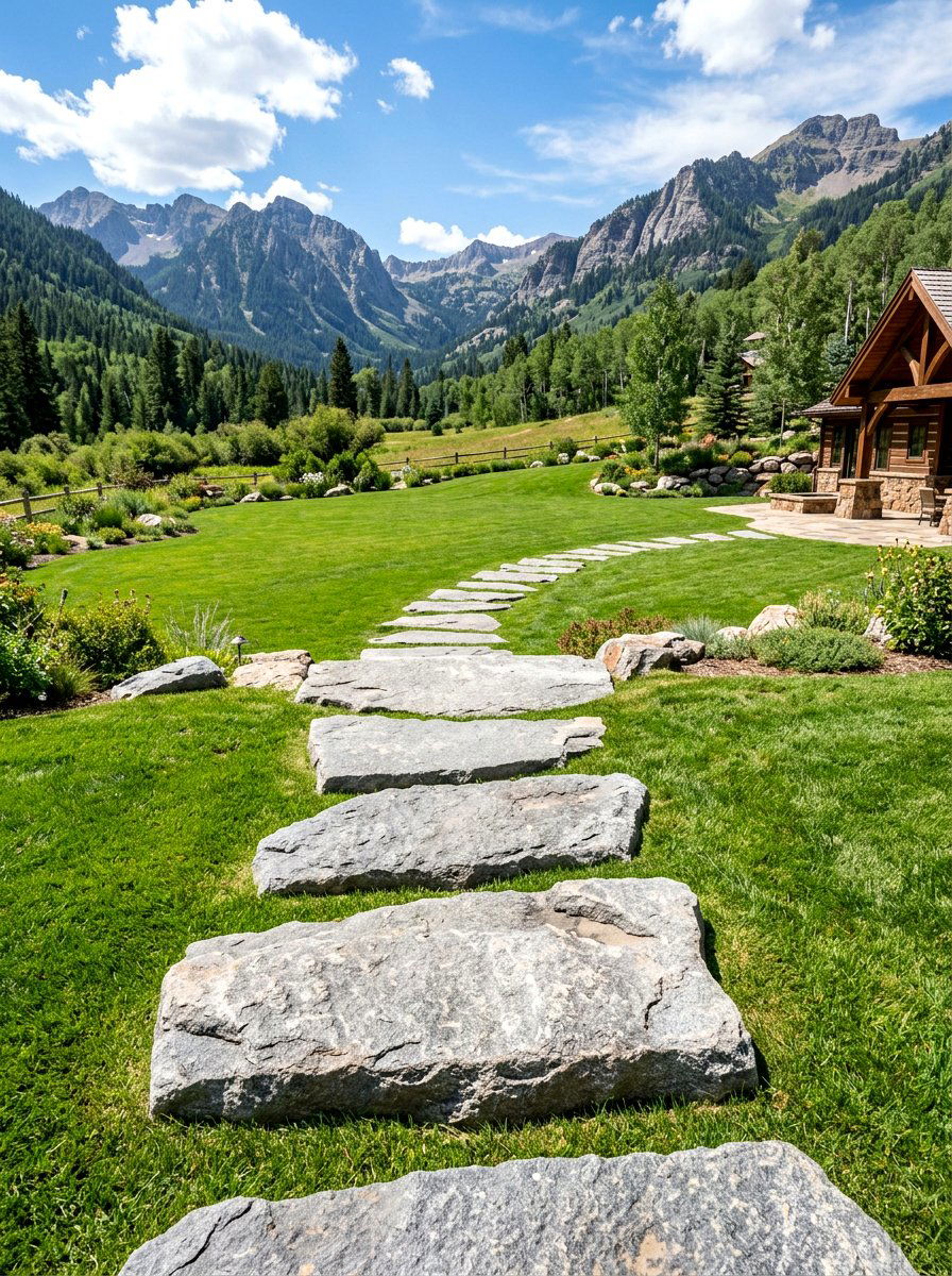 Large granite stepping stones - 30 stepping stones through grass ideas
