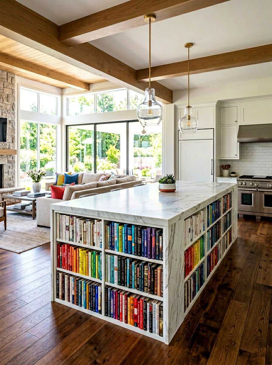 Large island with full length bookshelf - 30 island bookshelf ideas