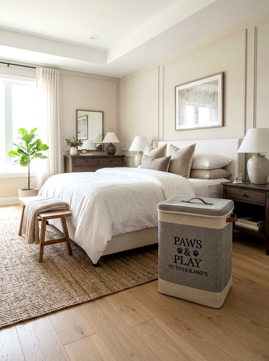 Large laundry style pet bin - 30 pet toy basket ideas
