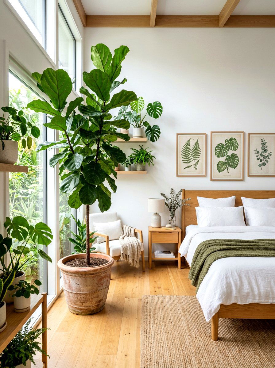 Large leafy floor plant - 30 earthy bedroom ideas