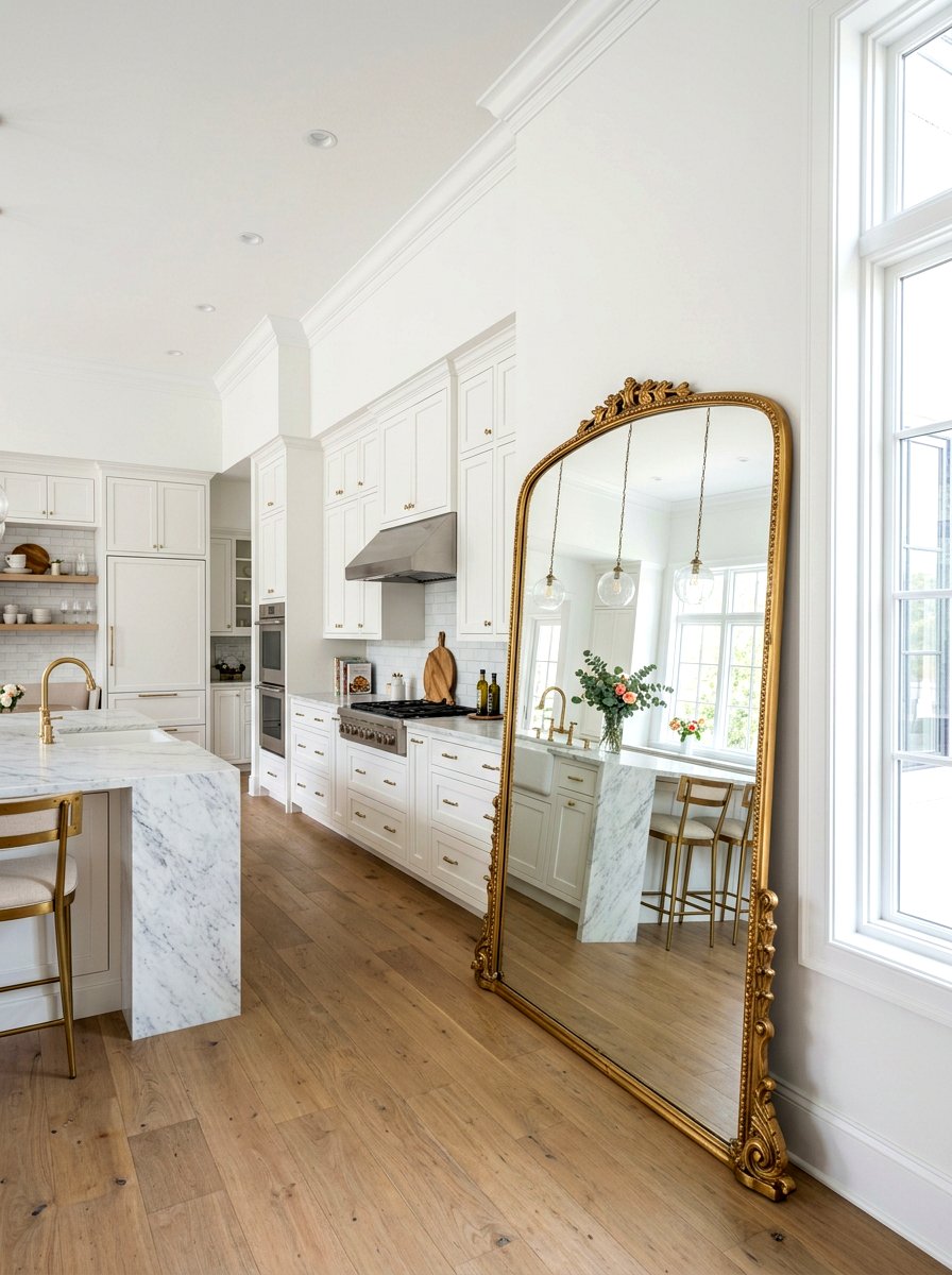 Large leaning mirror - 30 rental kitchen ideas