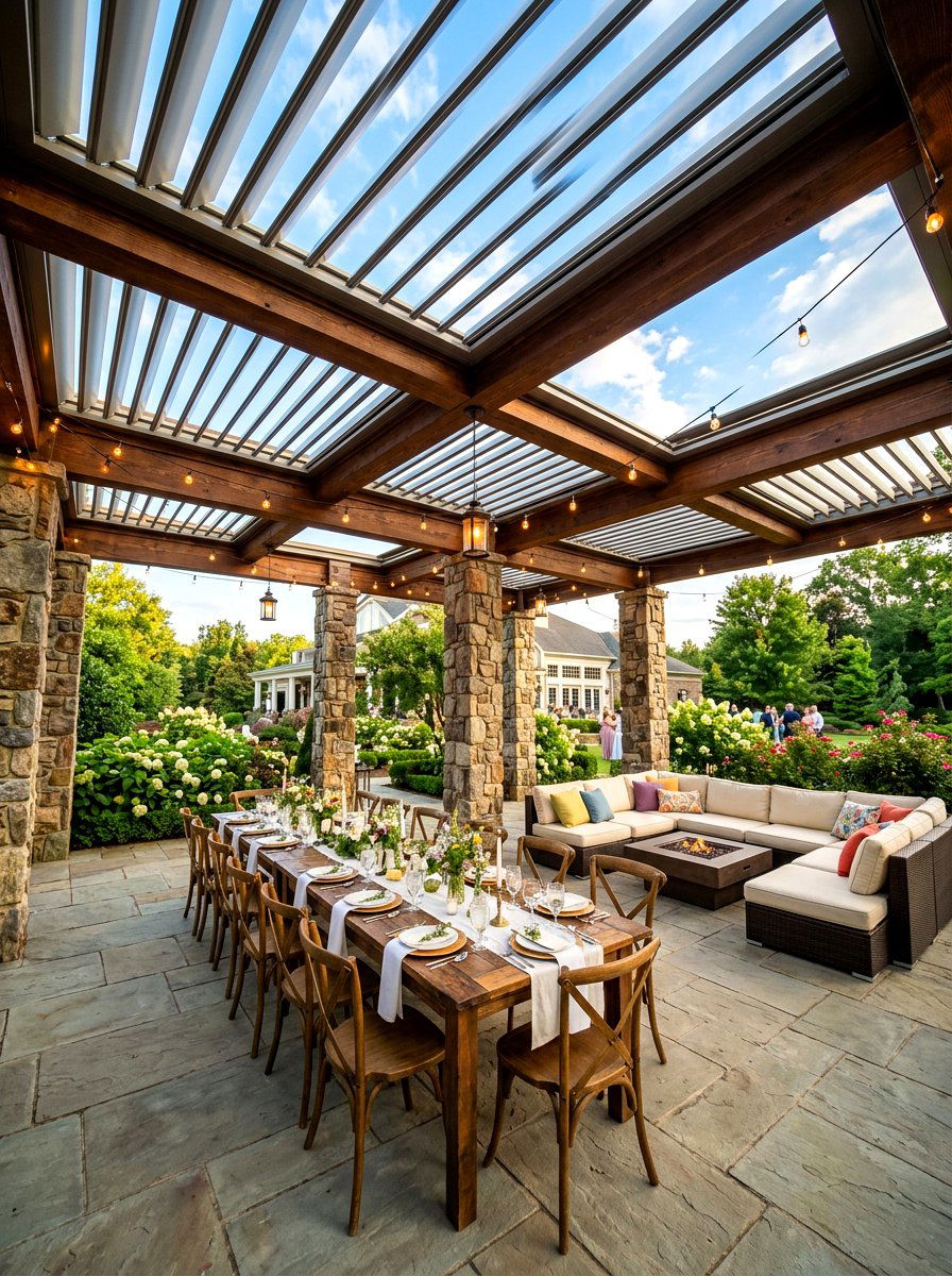 Large louvered pergola for entertaining