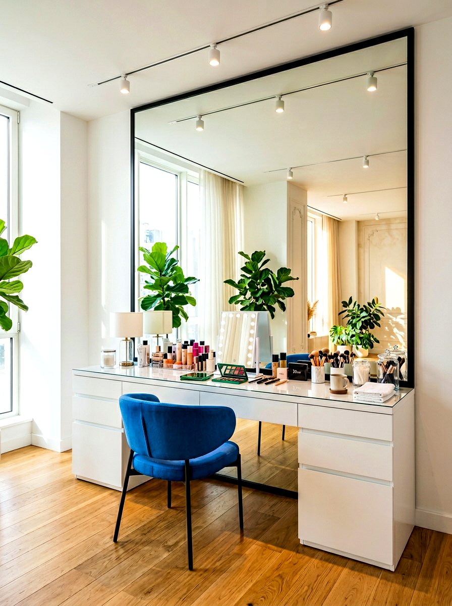 Large mirror beauty station - 30 beauty room ideas