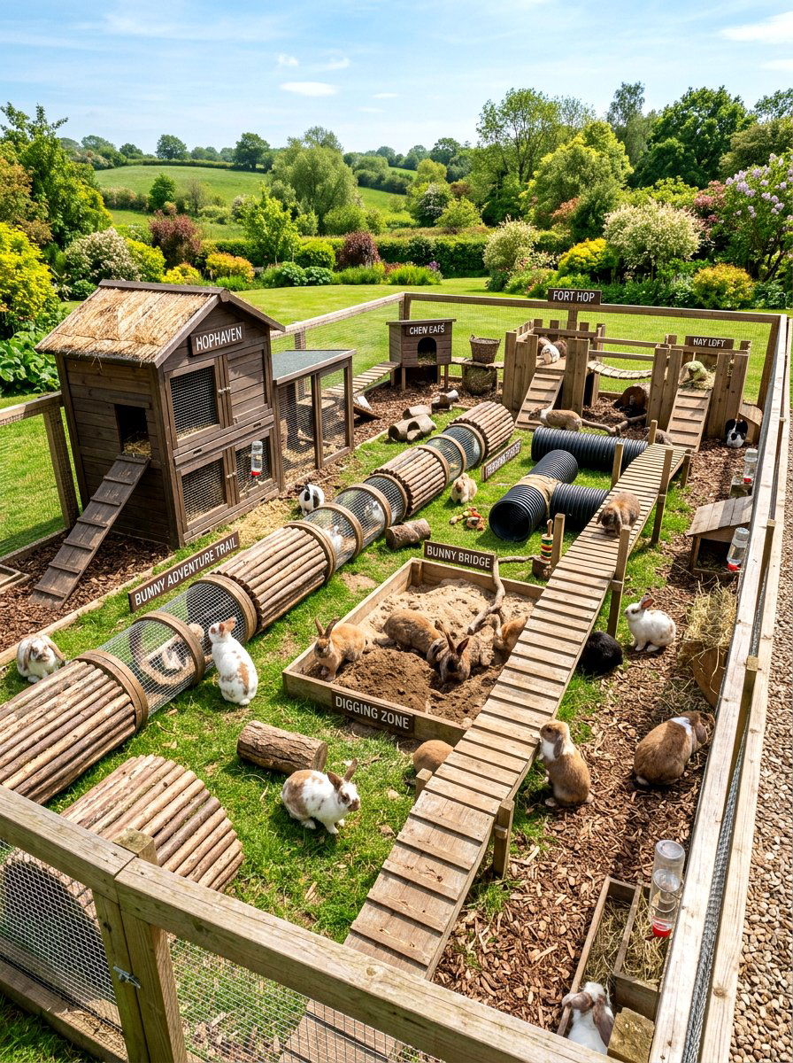 Large outdoor rabbit playground - 30 rabbit hutch garden ideas
