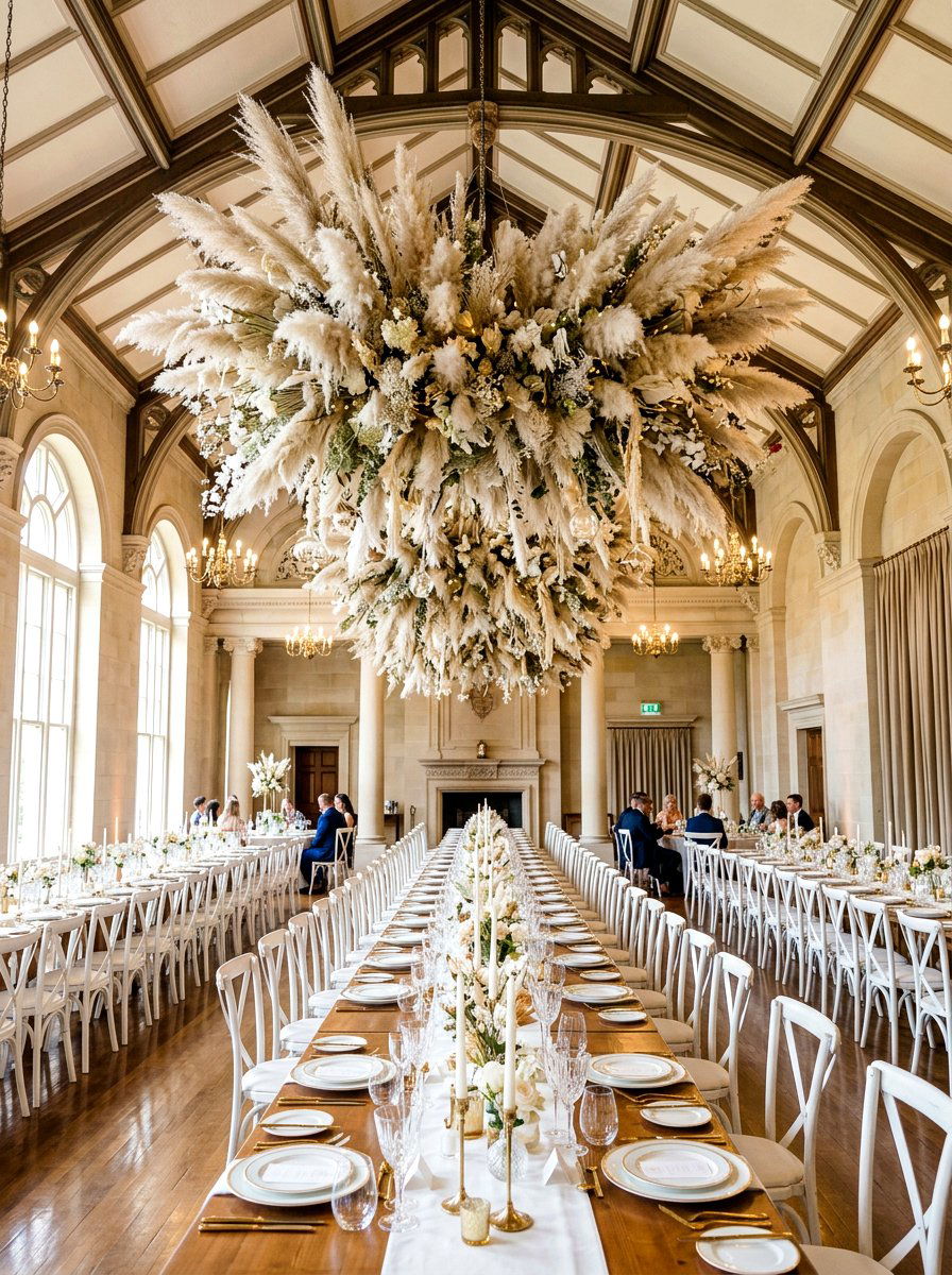 Large pampas grass cloud installation - 30 pampas grass decor ideas