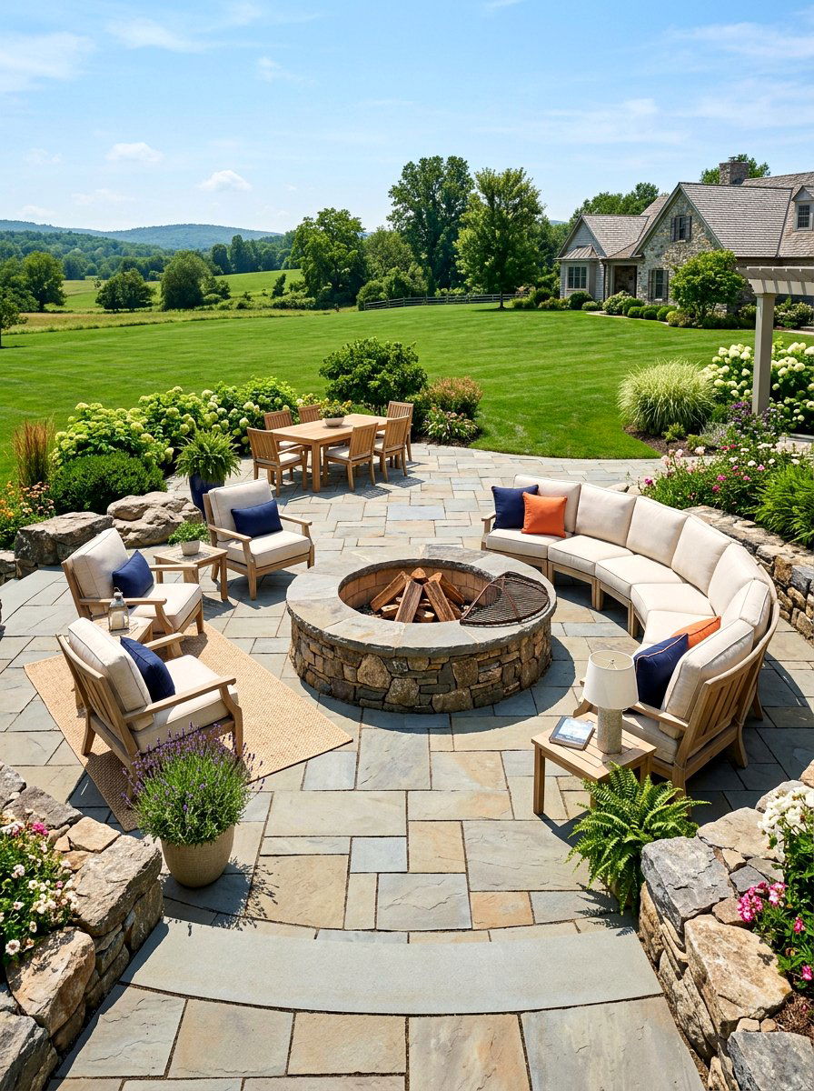 Large paver fire pit area - 30 paver fire pit patio ideas