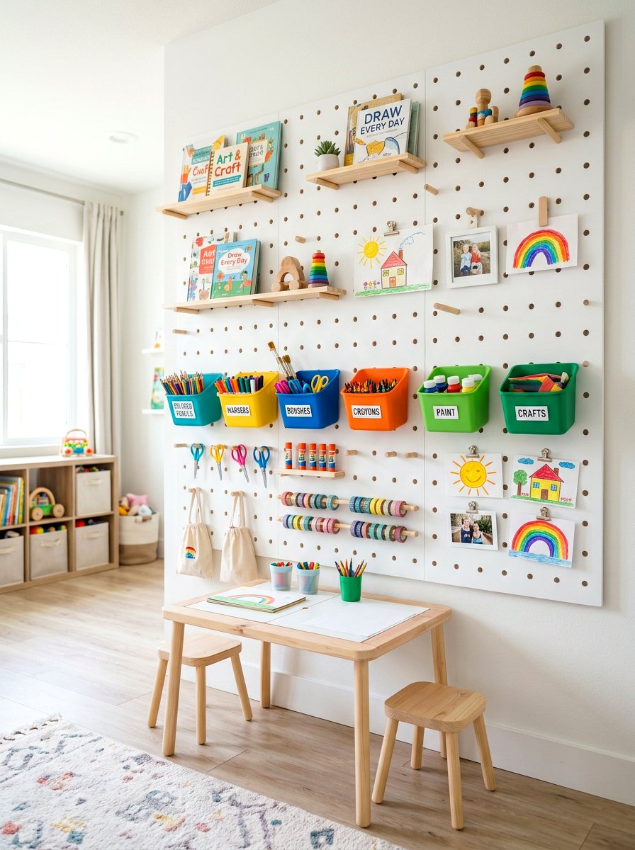 Large pegboard for playroom - 30 sensory playroom ideas
