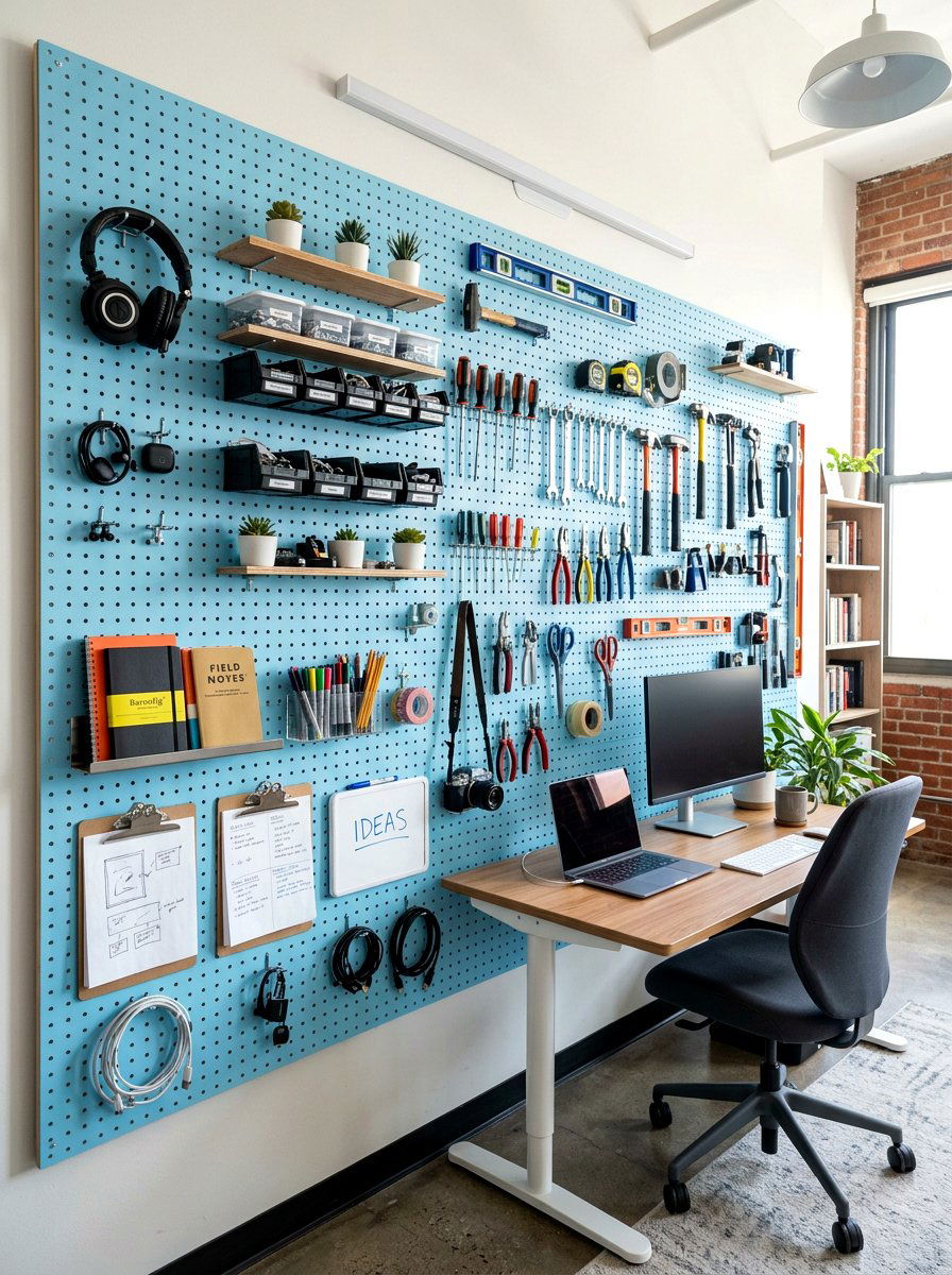 Large pegboard office wall - 30 office accent wall ideas