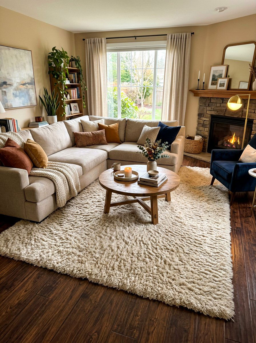 Large plush area rug - 30 acoustic living room ideas